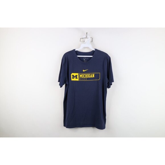 Nike Mens Medium Distressed Spell Out University of Michigan Band T-Shirt Blue - Picture 1 of 15